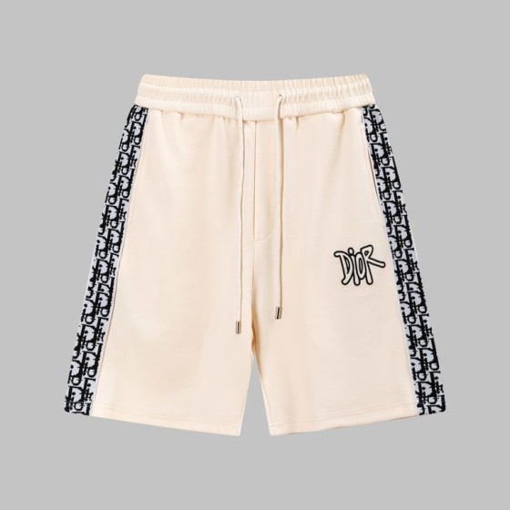 Dior Beige Sweat Shorts with Oblique Print Side Tape and Graffiti Logo